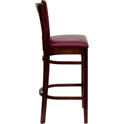Flash Furniture XU-DGW0008BARVRT-MAH-BURV-GG Vertical Slat Back Mahogany Wood Restaurant Barstool - Burgundy Vinyl Seat (Burgundy Vinyl Seat/Mahogany Wood Frame) - View 4