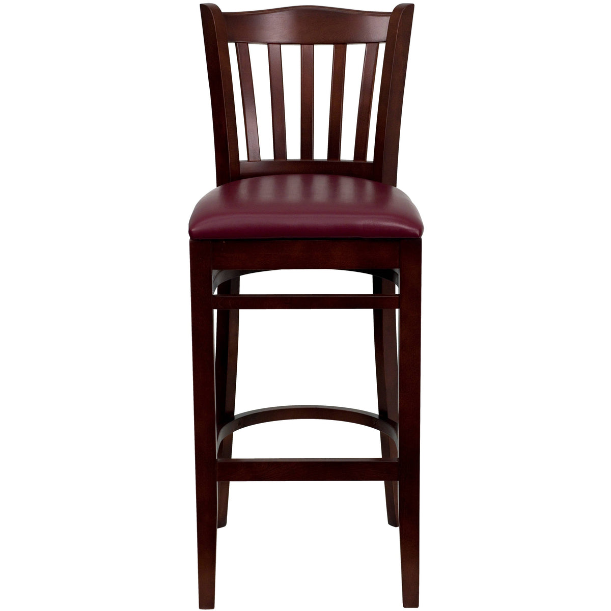 Flash Furniture XU-DGW0008BARVRT-MAH-BURV-GG Vertical Slat Back Mahogany Wood Restaurant Barstool - Burgundy Vinyl Seat (Burgundy Vinyl Seat/Mahogany Wood Frame) - View 5