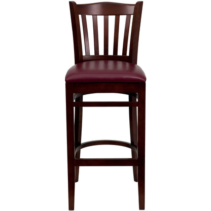 Flash Furniture XU-DGW0008BARVRT-MAH-BURV-GG Vertical Slat Back Mahogany Wood Restaurant Barstool - Burgundy Vinyl Seat (Burgundy Vinyl Seat/Mahogany Wood Frame) - View 5