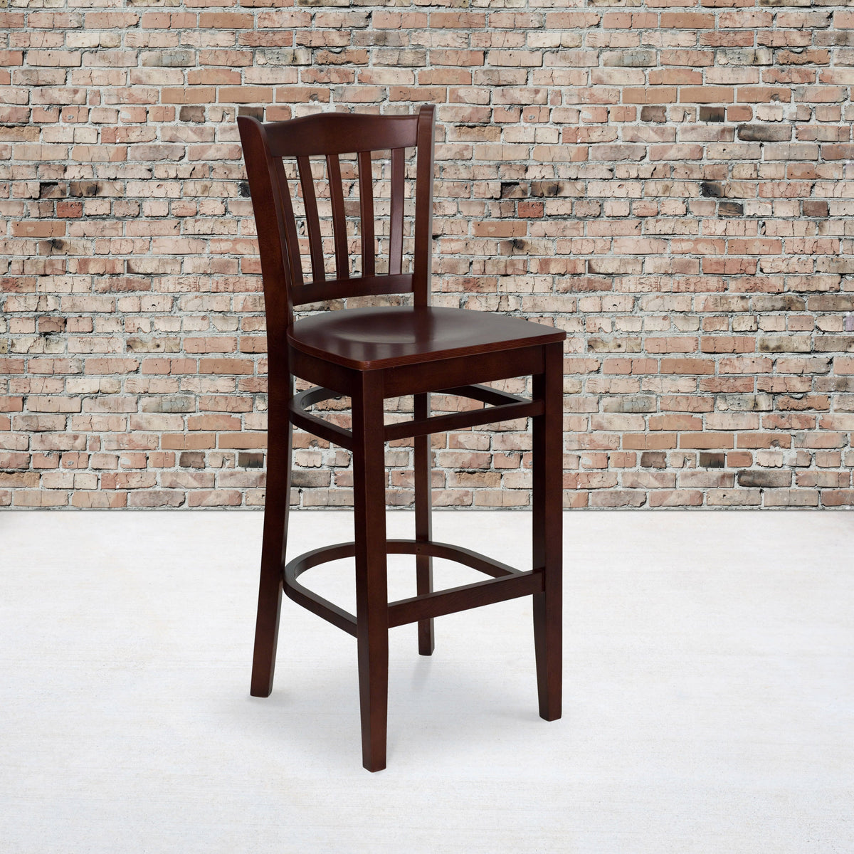 Flash Furniture XU-DGW0008BARVRT-MAH-GG Vertical Slat Back Mahogany Wood Restaurant Barstool with Footrest (Mahogany Wood Seat/Mahogany Wood Frame) - View 2