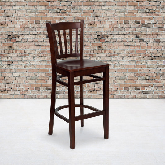 Flash Furniture XU-DGW0008BARVRT-MAH-GG Vertical Slat Back Mahogany Wood Restaurant Barstool with Footrest (Mahogany Wood Seat/Mahogany Wood Frame) - View 2