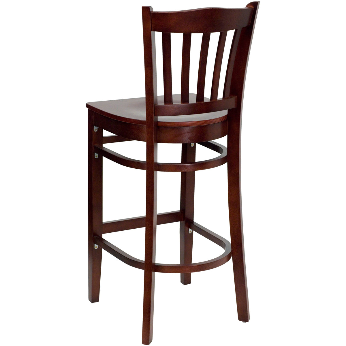 Flash Furniture XU-DGW0008BARVRT-MAH-GG Vertical Slat Back Mahogany Wood Restaurant Barstool with Footrest (Mahogany Wood Seat/Mahogany Wood Frame) - View 3