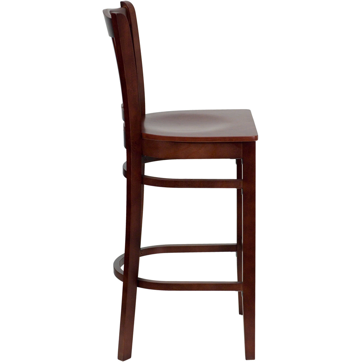 Flash Furniture XU-DGW0008BARVRT-MAH-GG Vertical Slat Back Mahogany Wood Restaurant Barstool with Footrest (Mahogany Wood Seat/Mahogany Wood Frame) - View 4