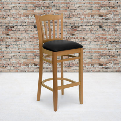 Flash Furniture XU-DGW0008BARVRT-NAT-BLKV-GG Vertical Slat Back Natural Wood Restaurant Barstool - Black Vinyl Seat (Black Vinyl Seat/Natural Wood Frame) - View 2