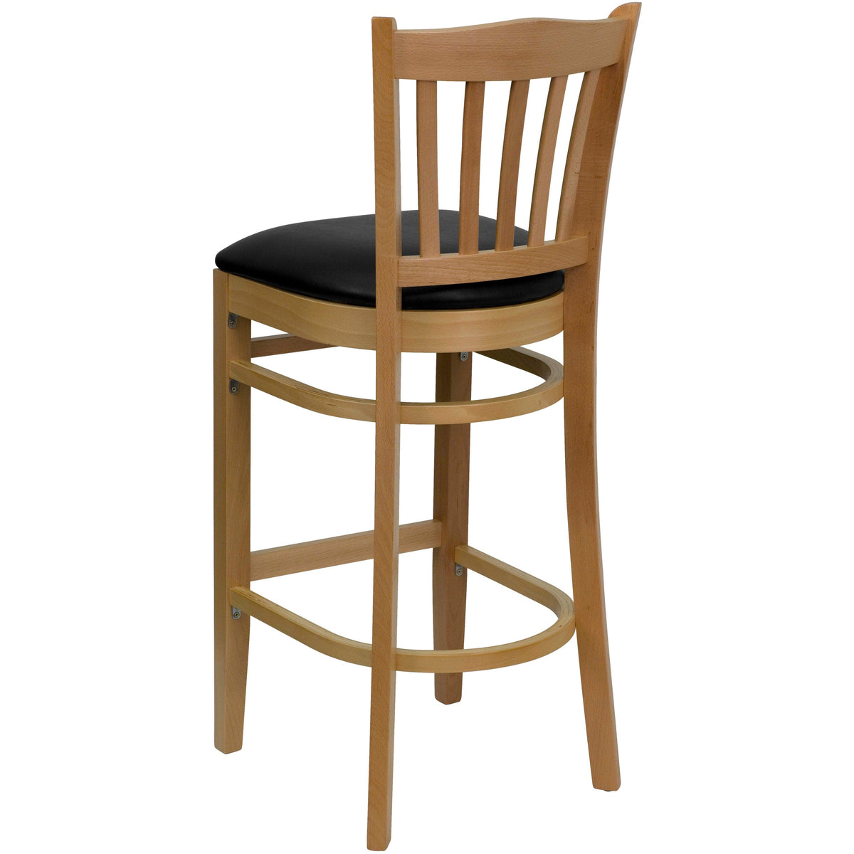 Flash Furniture XU-DGW0008BARVRT-NAT-BLKV-GG Vertical Slat Back Natural Wood Restaurant Barstool - Black Vinyl Seat (Black Vinyl Seat/Natural Wood Frame) - View 3