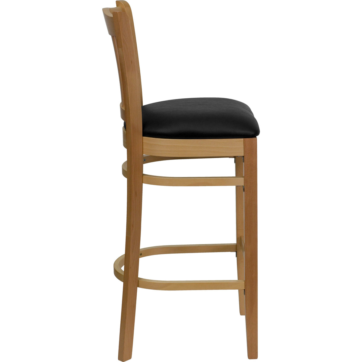 Flash Furniture XU-DGW0008BARVRT-NAT-BLKV-GG Vertical Slat Back Natural Wood Restaurant Barstool - Black Vinyl Seat (Black Vinyl Seat/Natural Wood Frame) - View 4