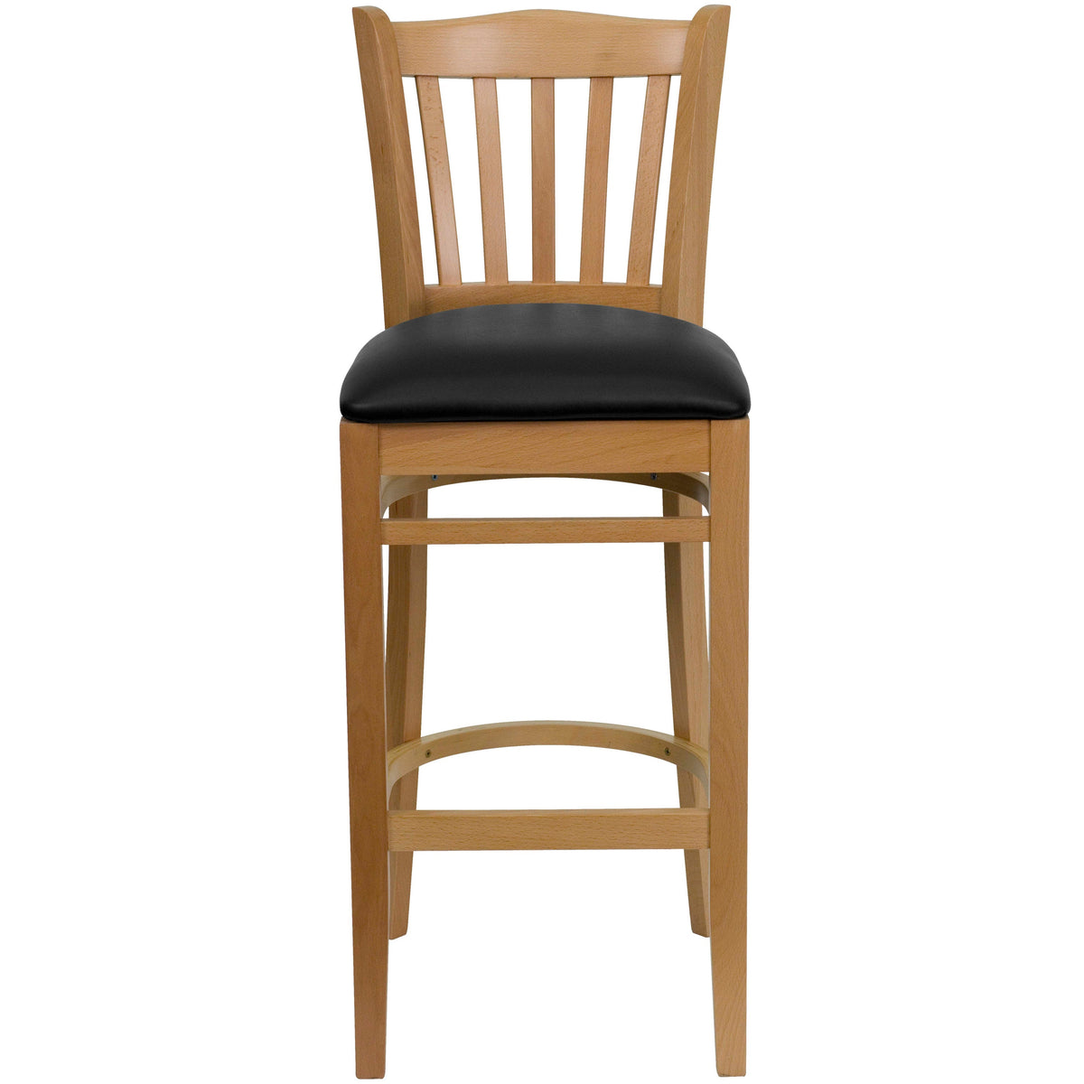 Flash Furniture XU-DGW0008BARVRT-NAT-BLKV-GG Vertical Slat Back Natural Wood Restaurant Barstool - Black Vinyl Seat (Black Vinyl Seat/Natural Wood Frame) - View 5