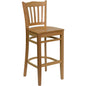 Flash Furniture XU-DGW0008BARVRT-NAT-GG Vertical Slat Back Natural Wood Restaurant Barstool with Footrest (Natural Wood Seat/Natural Wood Frame) - Main view
