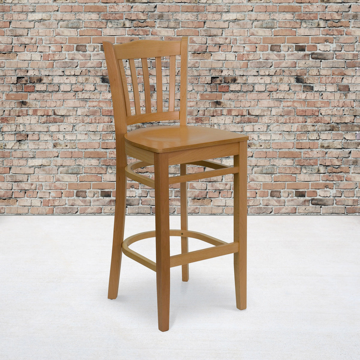 Flash Furniture XU-DGW0008BARVRT-NAT-GG Vertical Slat Back Natural Wood Restaurant Barstool with Footrest (Natural Wood Seat/Natural Wood Frame) - View 2