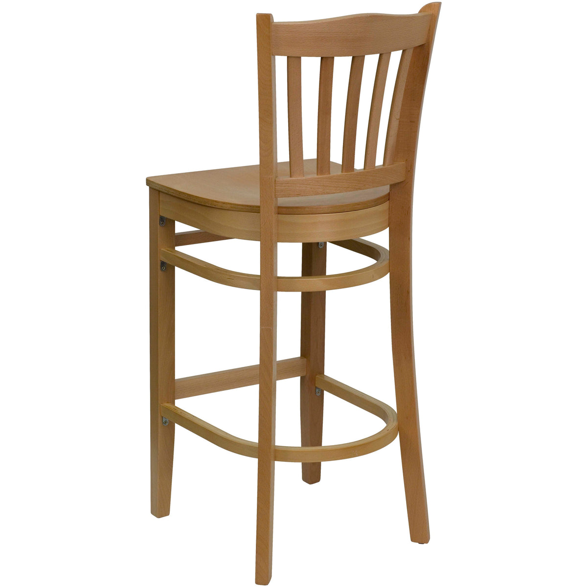 Flash Furniture XU-DGW0008BARVRT-NAT-GG Vertical Slat Back Natural Wood Restaurant Barstool with Footrest (Natural Wood Seat/Natural Wood Frame) - View 3