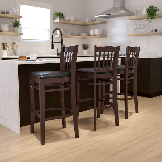 Flash Furniture XU-DGW0008BARVRT-WAL-BLKV-GG Vertical Slat Back Walnut Wood Restaurant Barstool - Black Vinyl Seat (Black Vinyl Seat/Walnut Wood Frame) - View 2