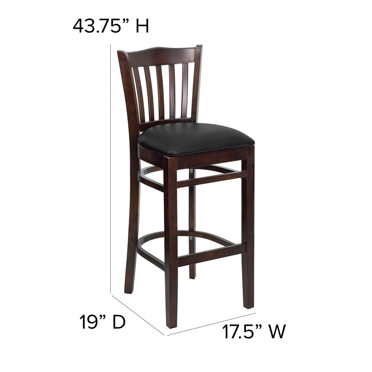Flash Furniture XU-DGW0008BARVRT-WAL-BLKV-GG Vertical Slat Back Walnut Wood Restaurant Barstool - Black Vinyl Seat (Black Vinyl Seat/Walnut Wood Frame) - View 4