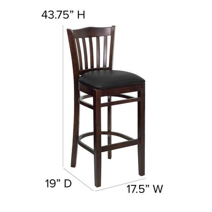 Flash Furniture XU-DGW0008BARVRT-WAL-BLKV-GG Vertical Slat Back Walnut Wood Restaurant Barstool - Black Vinyl Seat (Black Vinyl Seat/Walnut Wood Frame) - View 4