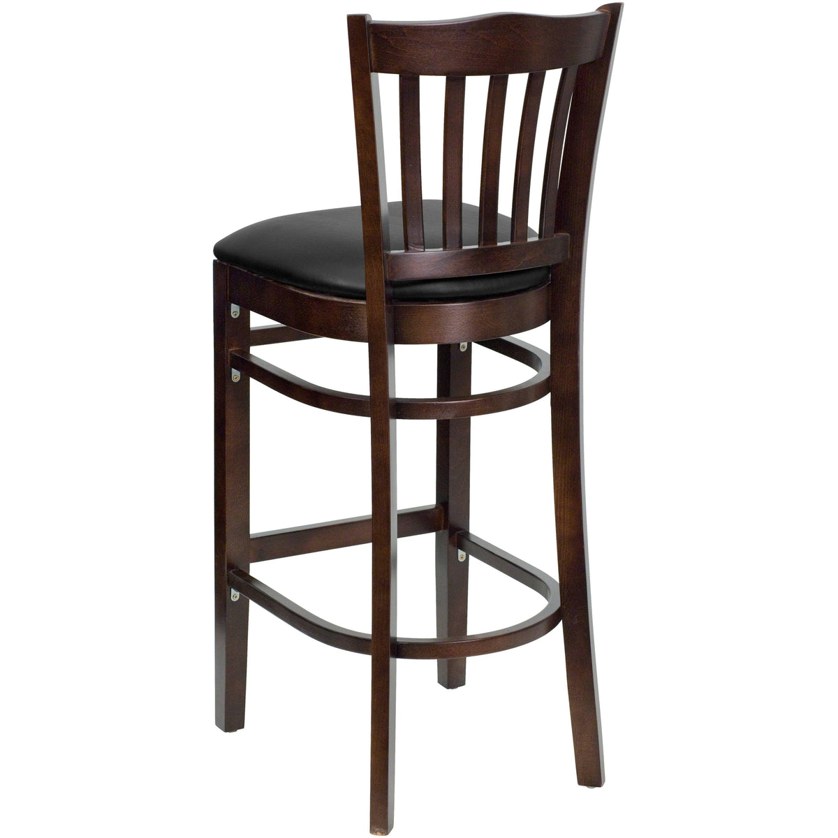Flash Furniture XU-DGW0008BARVRT-WAL-BLKV-GG Vertical Slat Back Walnut Wood Restaurant Barstool - Black Vinyl Seat (Black Vinyl Seat/Walnut Wood Frame) - View 5