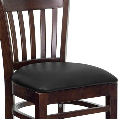 Flash Furniture XU-DGW0008BARVRT-WAL-BLKV-GG Vertical Slat Back Walnut Wood Restaurant Barstool - Black Vinyl Seat (Black Vinyl Seat/Walnut Wood Frame) - View 6