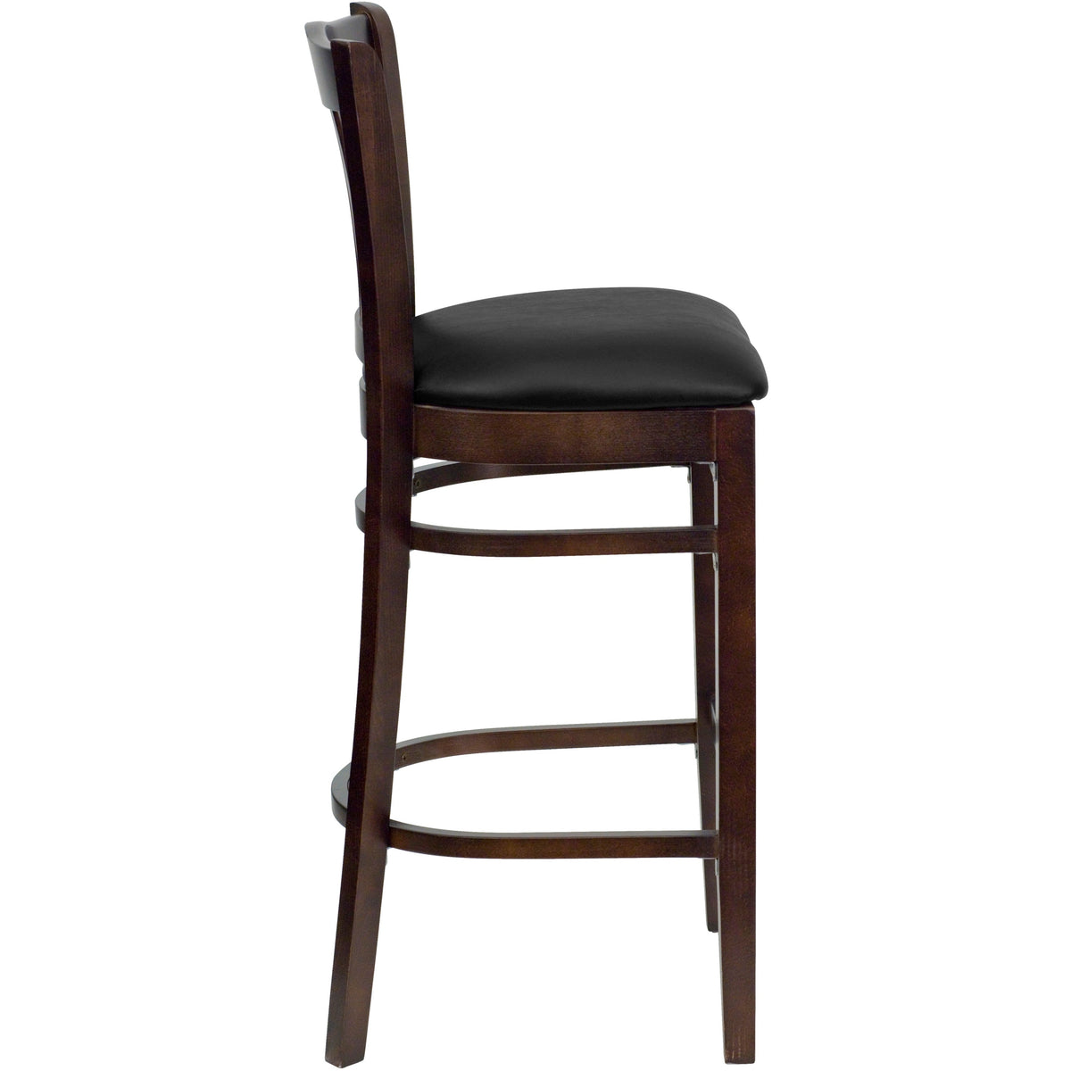 Flash Furniture XU-DGW0008BARVRT-WAL-BLKV-GG Vertical Slat Back Walnut Wood Restaurant Barstool - Black Vinyl Seat (Black Vinyl Seat/Walnut Wood Frame) - View 7