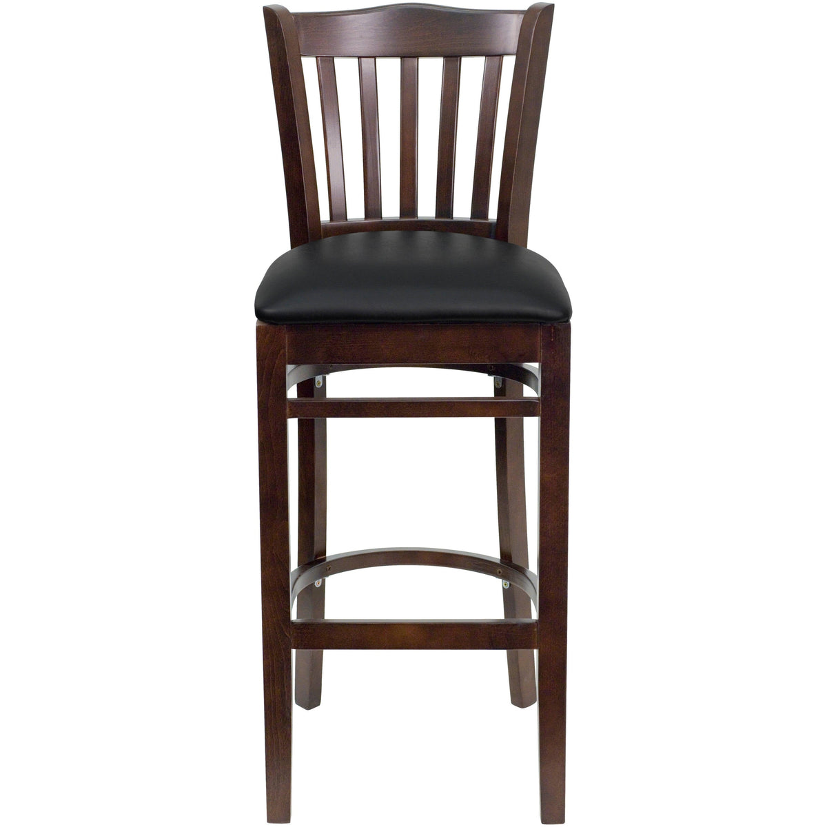 Flash Furniture XU-DGW0008BARVRT-WAL-BLKV-GG Vertical Slat Back Walnut Wood Restaurant Barstool - Black Vinyl Seat (Black Vinyl Seat/Walnut Wood Frame) - View 8