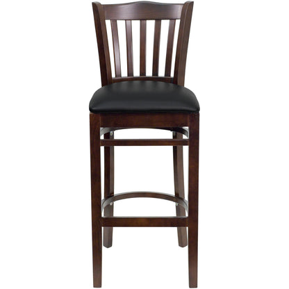Flash Furniture XU-DGW0008BARVRT-WAL-BLKV-GG Vertical Slat Back Walnut Wood Restaurant Barstool - Black Vinyl Seat (Black Vinyl Seat/Walnut Wood Frame) - View 8