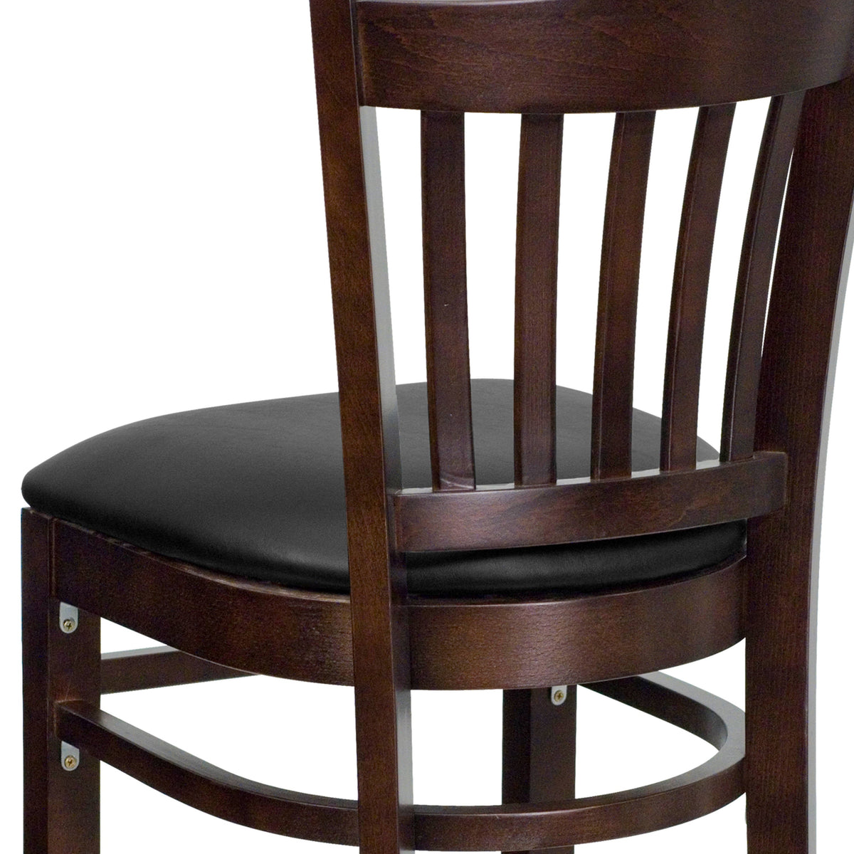 Flash Furniture XU-DGW0008BARVRT-WAL-BLKV-GG Vertical Slat Back Walnut Wood Restaurant Barstool - Black Vinyl Seat (Black Vinyl Seat/Walnut Wood Frame) - View 9
