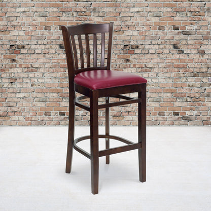 Flash Furniture XU-DGW0008BARVRT-WAL-BURV-GG Vertical Slat Back Walnut Wood Restaurant Barstool - Burgundy Vinyl Seat (Burgundy Vinyl Seat/Walnut Wood Frame) - View 2