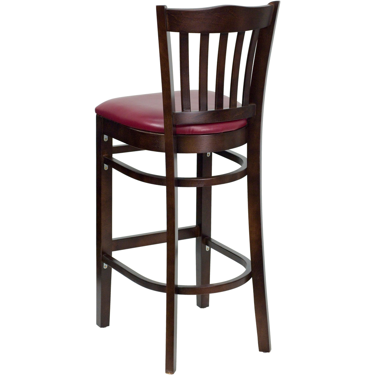Flash Furniture XU-DGW0008BARVRT-WAL-BURV-GG Vertical Slat Back Walnut Wood Restaurant Barstool - Burgundy Vinyl Seat (Burgundy Vinyl Seat/Walnut Wood Frame) - View 3