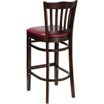 Flash Furniture XU-DGW0008BARVRT-WAL-BURV-GG Vertical Slat Back Walnut Wood Restaurant Barstool - Burgundy Vinyl Seat (Burgundy Vinyl Seat/Walnut Wood Frame) - View 3
