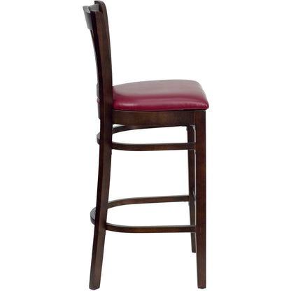 Flash Furniture XU-DGW0008BARVRT-WAL-BURV-GG Vertical Slat Back Walnut Wood Restaurant Barstool - Burgundy Vinyl Seat (Burgundy Vinyl Seat/Walnut Wood Frame) - View 4