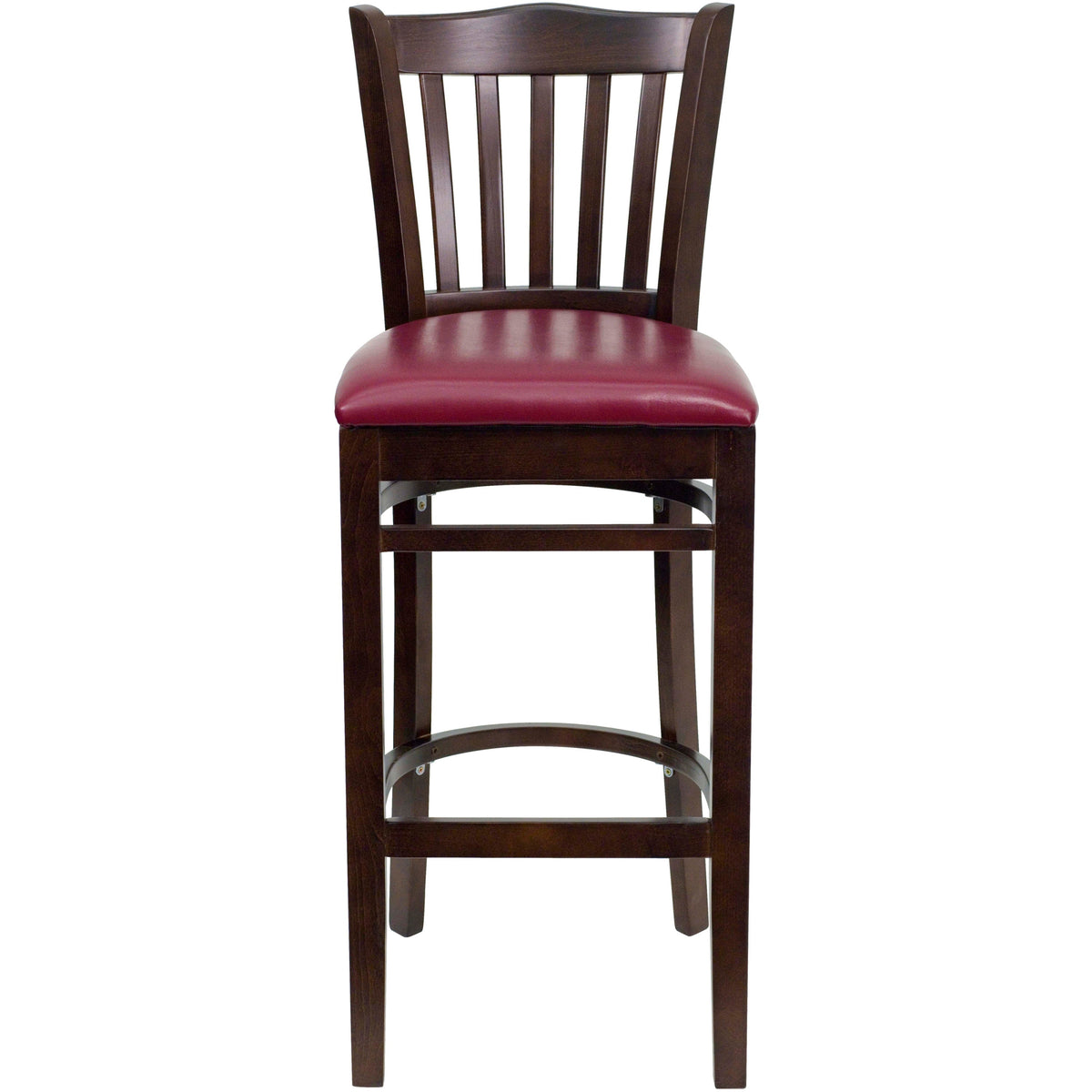 Flash Furniture XU-DGW0008BARVRT-WAL-BURV-GG Vertical Slat Back Walnut Wood Restaurant Barstool - Burgundy Vinyl Seat (Burgundy Vinyl Seat/Walnut Wood Frame) - View 5