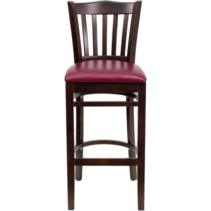 Flash Furniture XU-DGW0008BARVRT-WAL-BURV-GG Vertical Slat Back Walnut Wood Restaurant Barstool - Burgundy Vinyl Seat (Burgundy Vinyl Seat/Walnut Wood Frame) - View 5