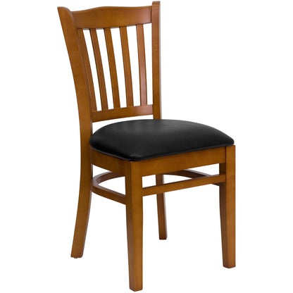 Flash Furniture XU-DGW0008VRT-CHY-BLKV-GG Vertical Slat Back Cherry Wood Restaurant Chair - Black Vinyl Seat (Black Vinyl Seat/Cherry Wood Frame) - Main view