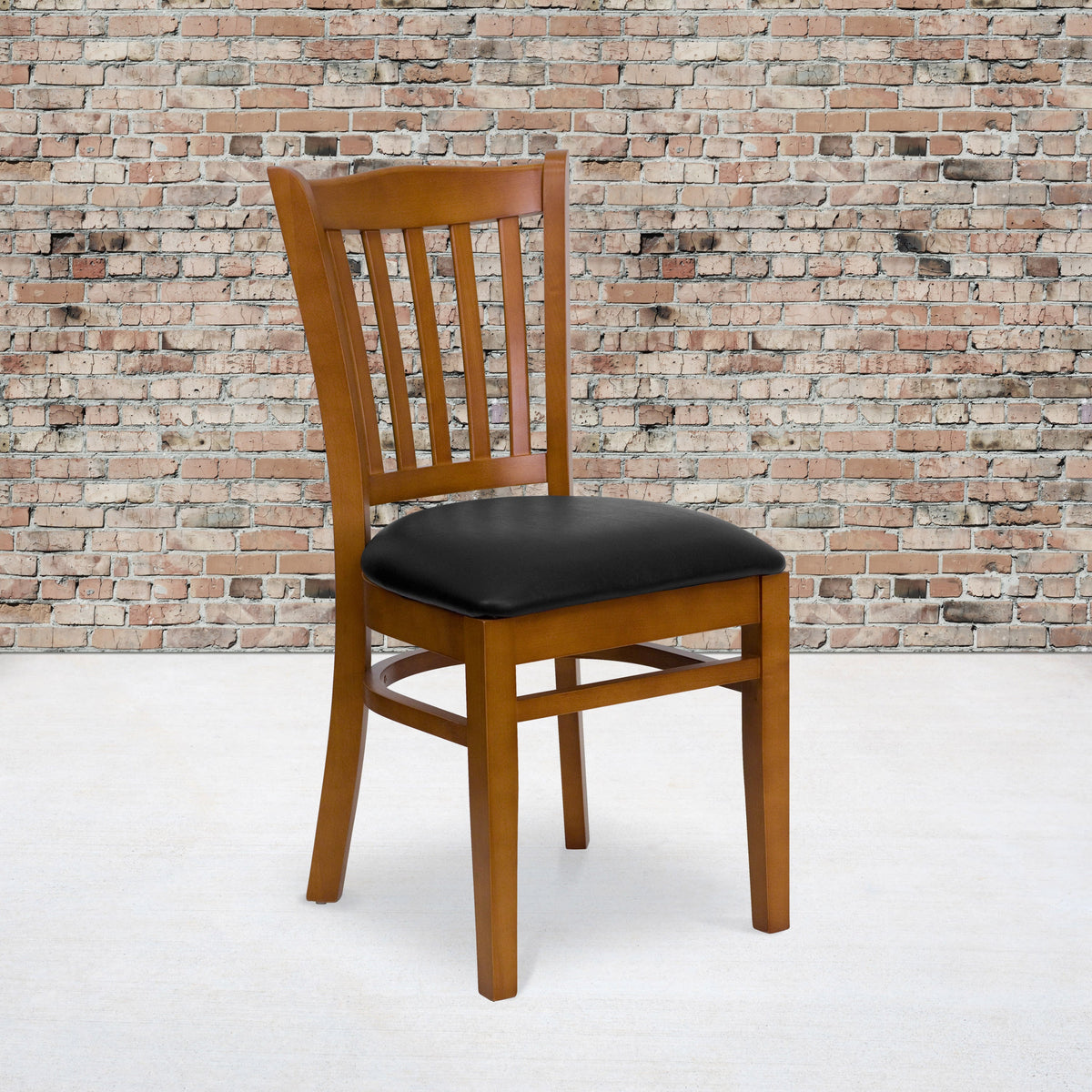 Flash Furniture XU-DGW0008VRT-CHY-BLKV-GG Vertical Slat Back Cherry Wood Restaurant Chair - Black Vinyl Seat (Black Vinyl Seat/Cherry Wood Frame) - View 2