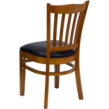 Flash Furniture XU-DGW0008VRT-CHY-BLKV-GG Vertical Slat Back Cherry Wood Restaurant Chair - Black Vinyl Seat (Black Vinyl Seat/Cherry Wood Frame) - View 3