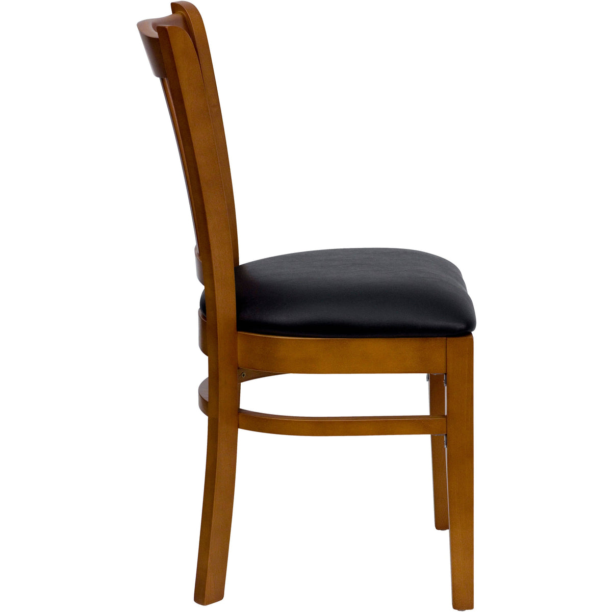 Flash Furniture XU-DGW0008VRT-CHY-BLKV-GG Vertical Slat Back Cherry Wood Restaurant Chair - Black Vinyl Seat (Black Vinyl Seat/Cherry Wood Frame) - View 4
