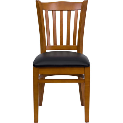 Flash Furniture XU-DGW0008VRT-CHY-BLKV-GG Vertical Slat Back Cherry Wood Restaurant Chair - Black Vinyl Seat (Black Vinyl Seat/Cherry Wood Frame) - View 5