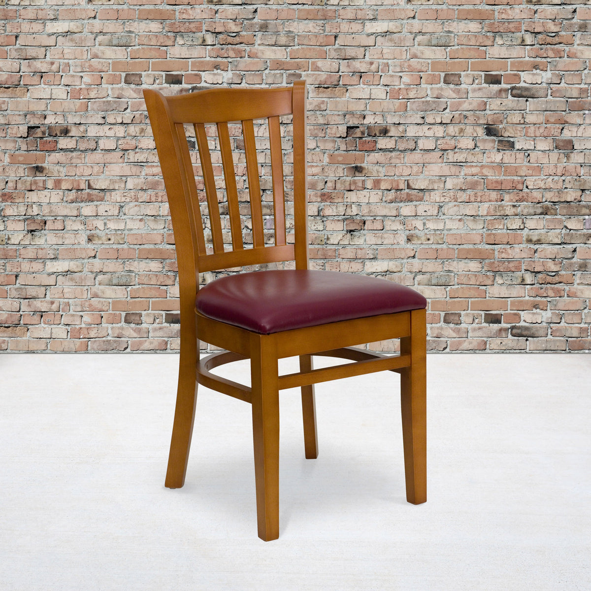 Flash Furniture XU-DGW0008VRT-CHY-BURV-GG Vertical Slat Back Cherry Wood Restaurant Chair - Burgundy Vinyl Seat (Burgundy Vinyl Seat/Cherry Wood Frame) - View 2
