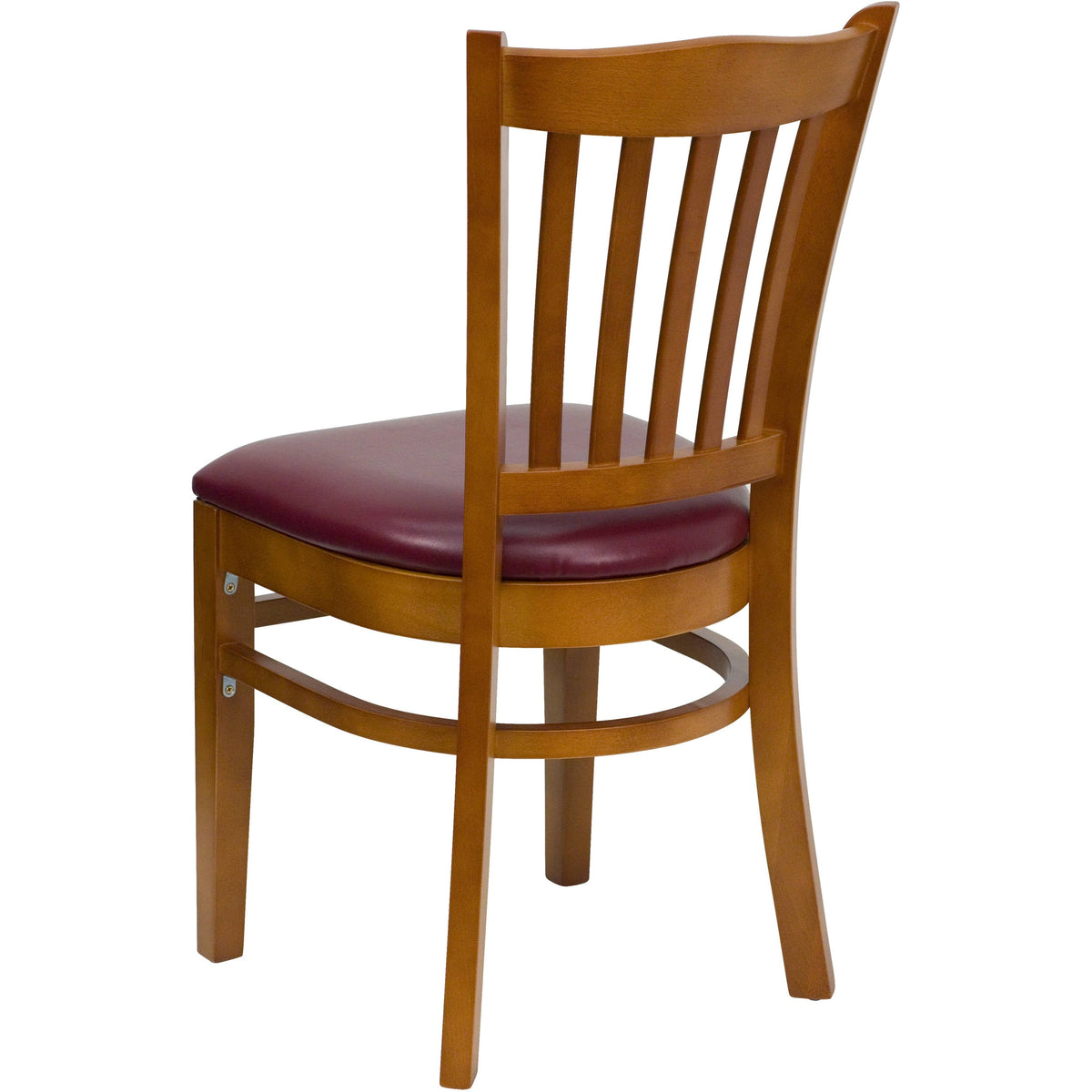 Flash Furniture XU-DGW0008VRT-CHY-BURV-GG Vertical Slat Back Cherry Wood Restaurant Chair - Burgundy Vinyl Seat (Burgundy Vinyl Seat/Cherry Wood Frame) - View 3