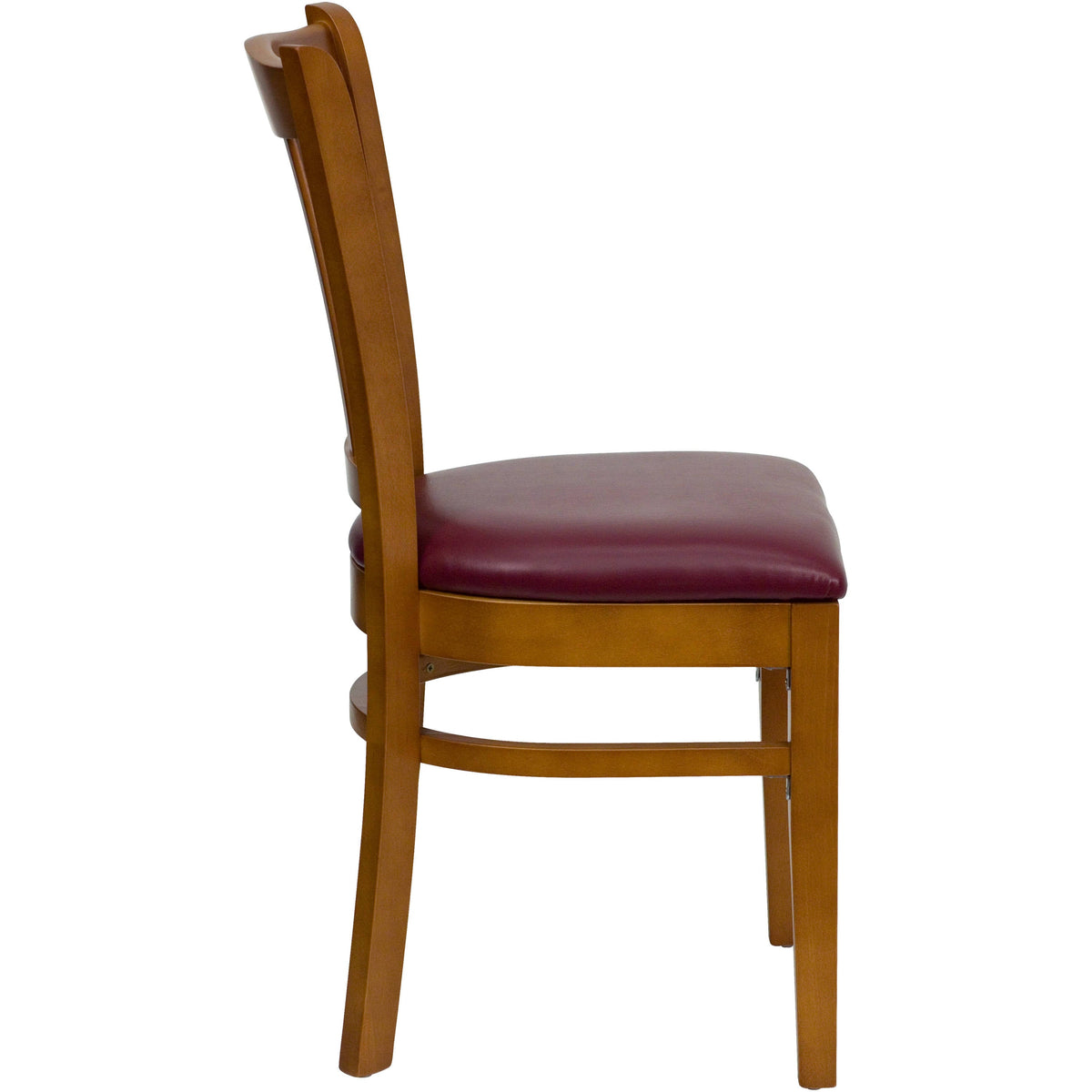 Flash Furniture XU-DGW0008VRT-CHY-BURV-GG Vertical Slat Back Cherry Wood Restaurant Chair - Burgundy Vinyl Seat (Burgundy Vinyl Seat/Cherry Wood Frame) - View 4