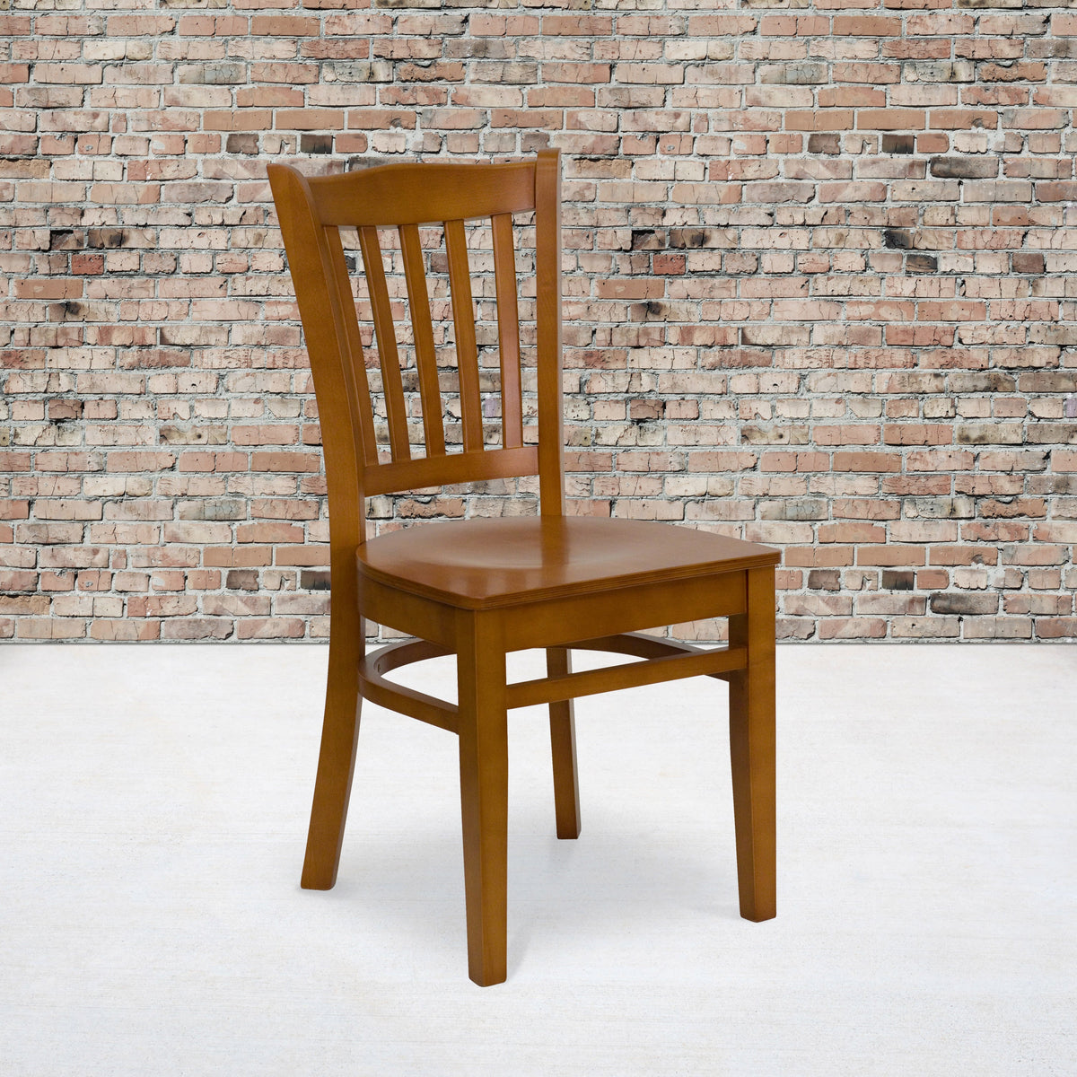 Flash Furniture XU-DGW0008VRT-CHY-GG Vertical Slat Back Cherry Wood Restaurant Chair - Hospitality Seating - In room setting