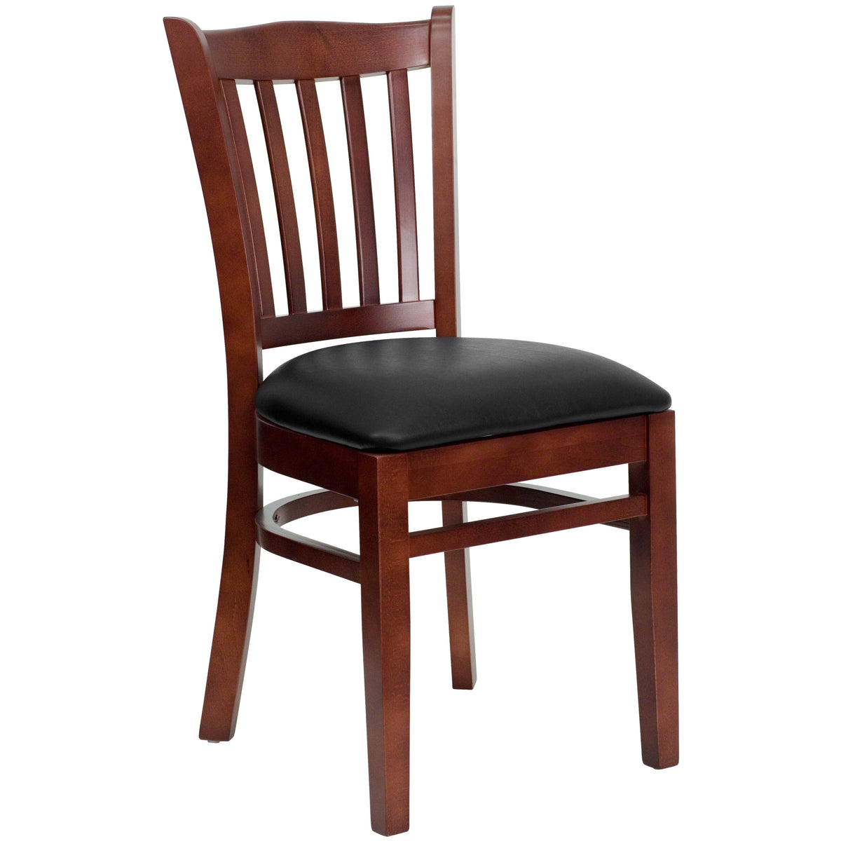 Flash Furniture XU-DGW0008VRT-MAH-BLKV-GG Vertical Slat Back Mahogany Wood Restaurant Chair - Black Vinyl Seat (Black Vinyl Seat/Mahogany Wood Frame) - Main view