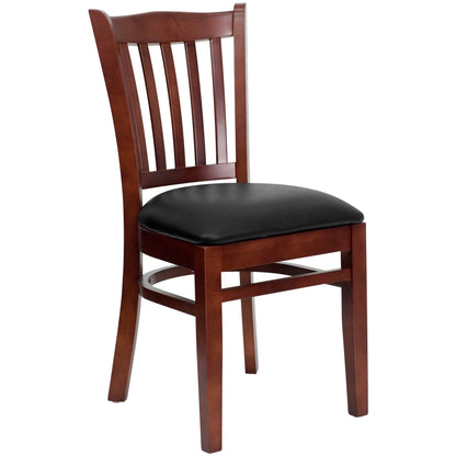 Flash Furniture XU-DGW0008VRT-MAH-BLKV-GG Vertical Slat Back Mahogany Wood Restaurant Chair - Black Vinyl Seat (Black Vinyl Seat/Mahogany Wood Frame) - Main view