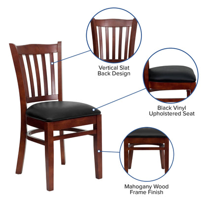 Flash Furniture XU-DGW0008VRT-MAH-BLKV-GG Vertical Slat Back Mahogany Wood Restaurant Chair - Black Vinyl Seat (Black Vinyl Seat/Mahogany Wood Frame) - View 3