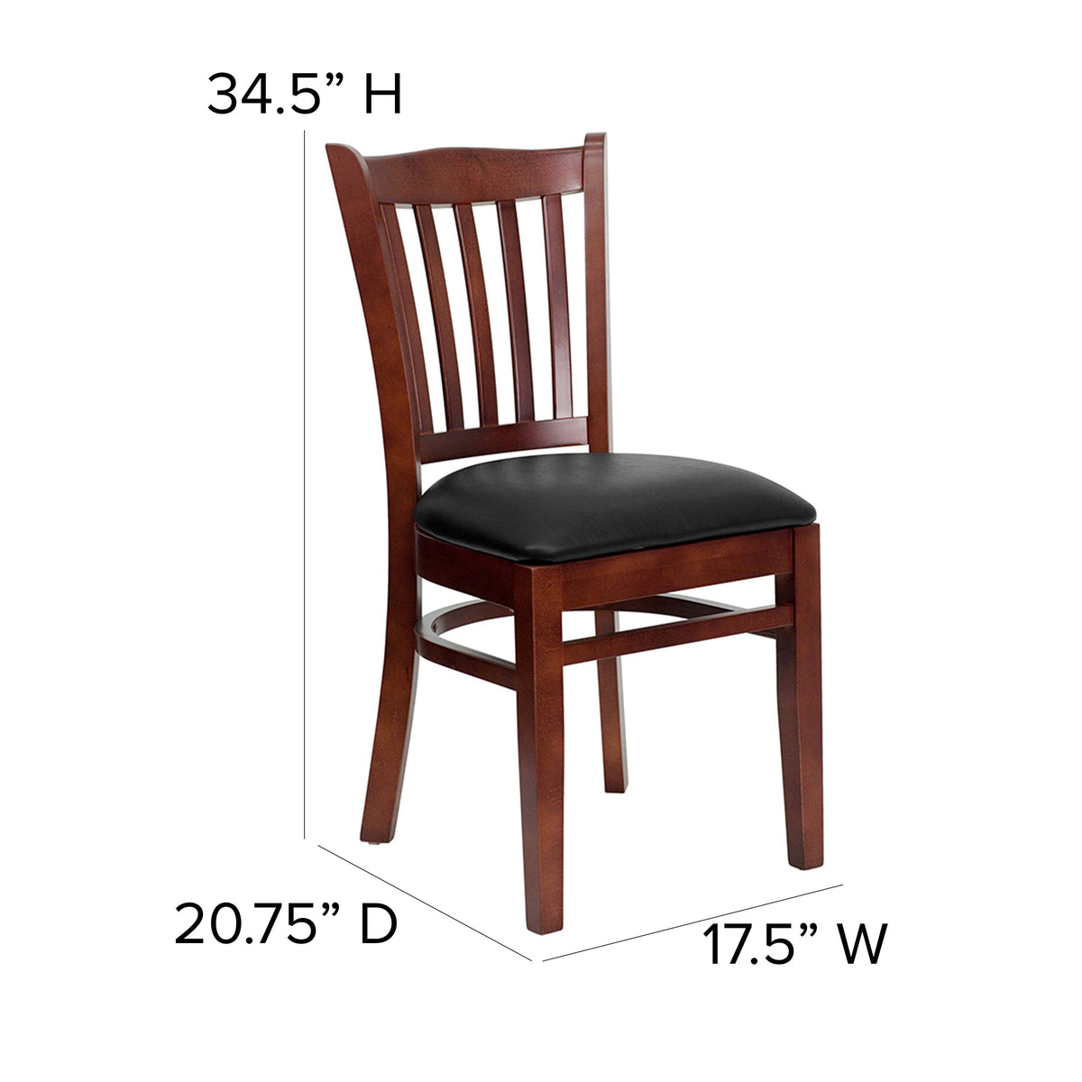 Flash Furniture XU-DGW0008VRT-MAH-BLKV-GG Vertical Slat Back Mahogany Wood Restaurant Chair - Black Vinyl Seat (Black Vinyl Seat/Mahogany Wood Frame) - View 4