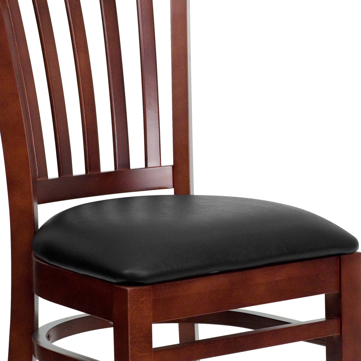 Flash Furniture XU-DGW0008VRT-MAH-BLKV-GG Vertical Slat Back Mahogany Wood Restaurant Chair - Black Vinyl Seat (Black Vinyl Seat/Mahogany Wood Frame) - View 9