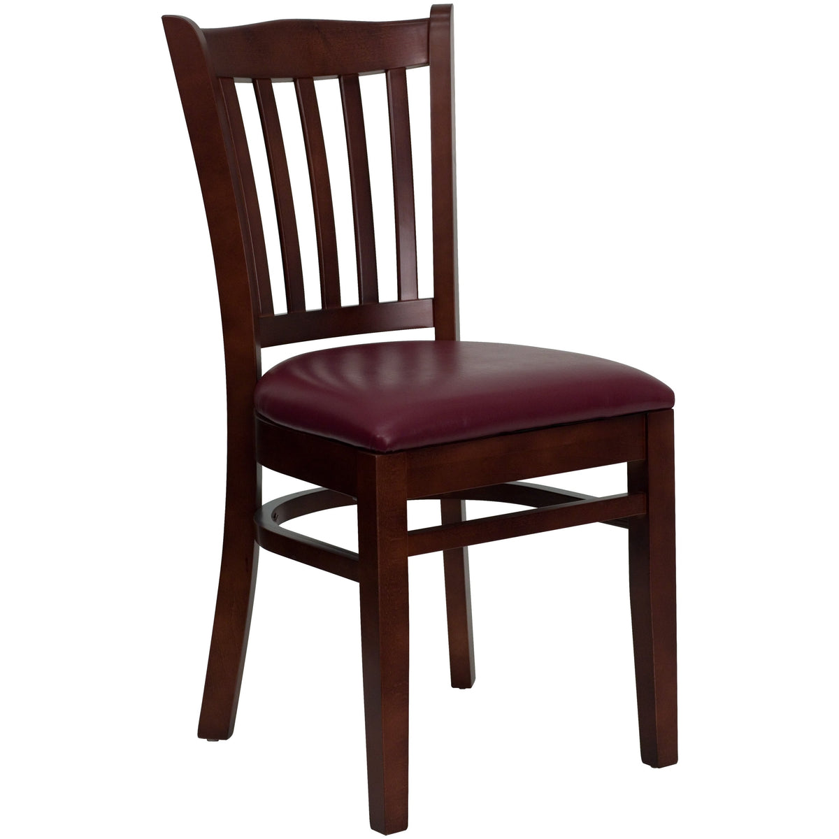 Flash Furniture XU-DGW0008VRT-MAH-BURV-GG Vertical Slat Back Mahogany Wood Restaurant Chair - Burgundy Vinyl Seat (Burgundy Vinyl Seat/Mahogany Wood Frame) - Main view