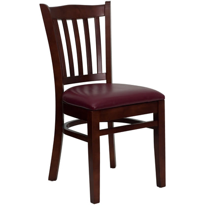 Flash Furniture XU-DGW0008VRT-MAH-BURV-GG Vertical Slat Back Mahogany Wood Restaurant Chair - Burgundy Vinyl Seat (Burgundy Vinyl Seat/Mahogany Wood Frame) - Main view