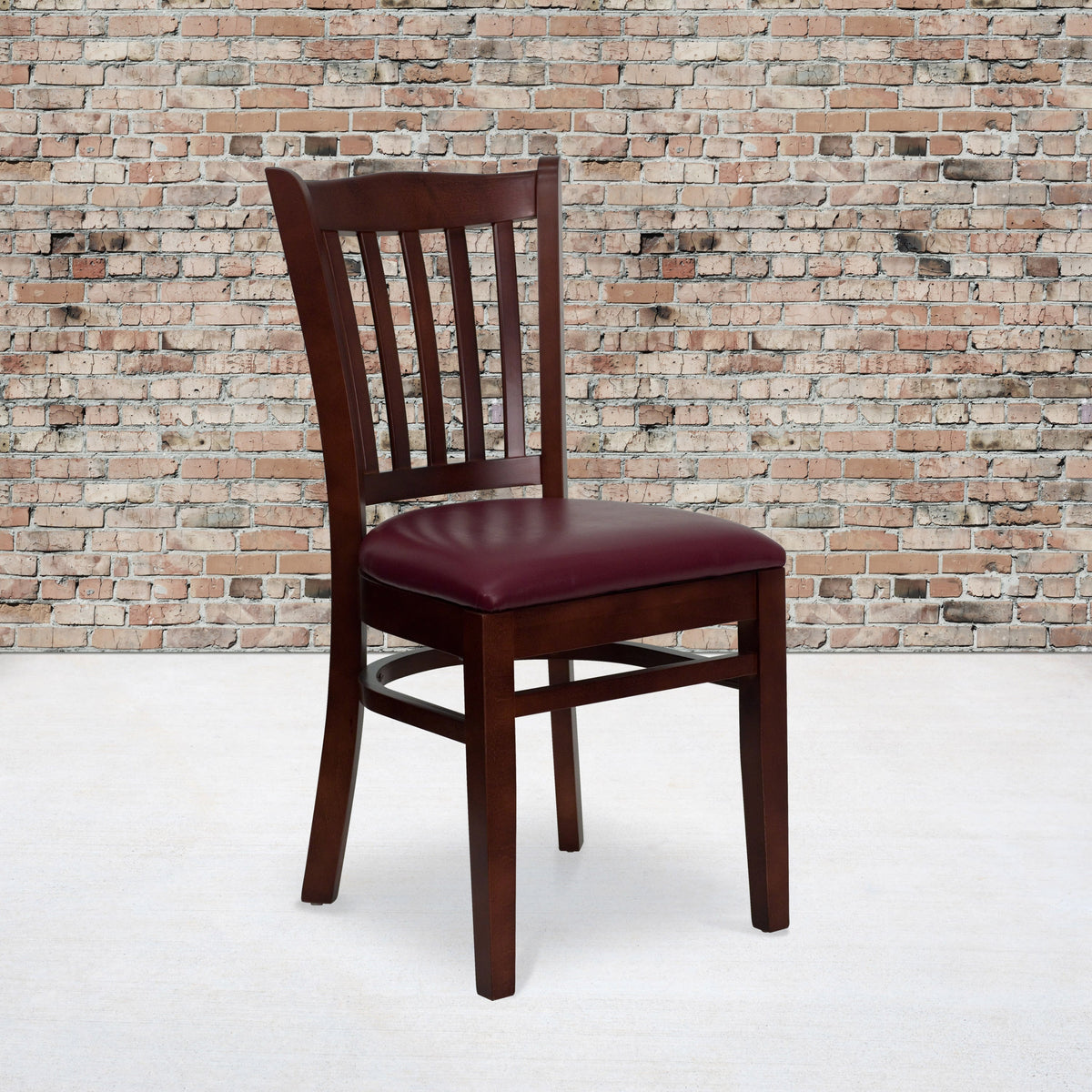 Flash Furniture XU-DGW0008VRT-MAH-BURV-GG Vertical Slat Back Mahogany Wood Restaurant Chair - Burgundy Vinyl Seat (Burgundy Vinyl Seat/Mahogany Wood Frame) - View 2