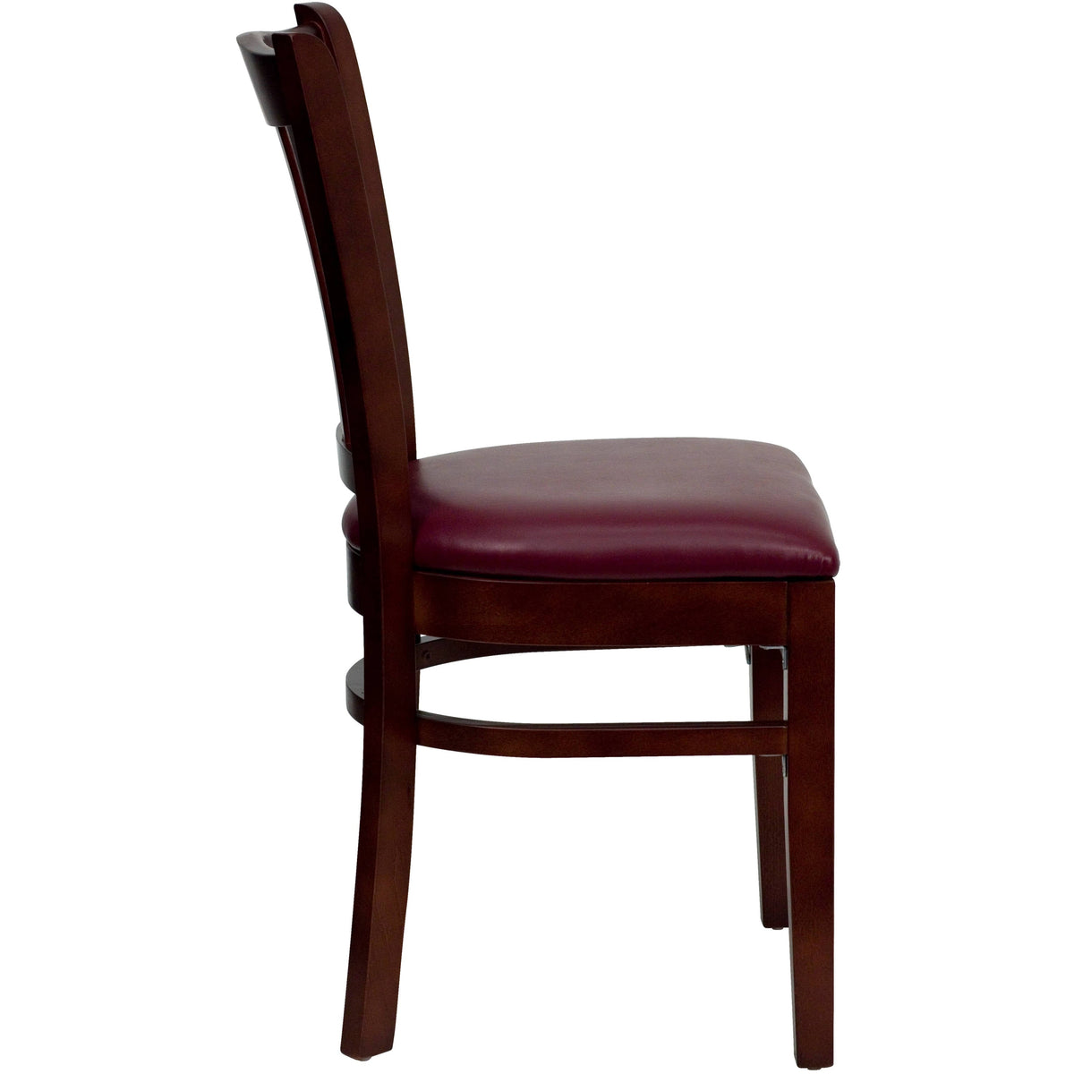 Flash Furniture XU-DGW0008VRT-MAH-BURV-GG Vertical Slat Back Mahogany Wood Restaurant Chair - Burgundy Vinyl Seat (Burgundy Vinyl Seat/Mahogany Wood Frame) - View 4