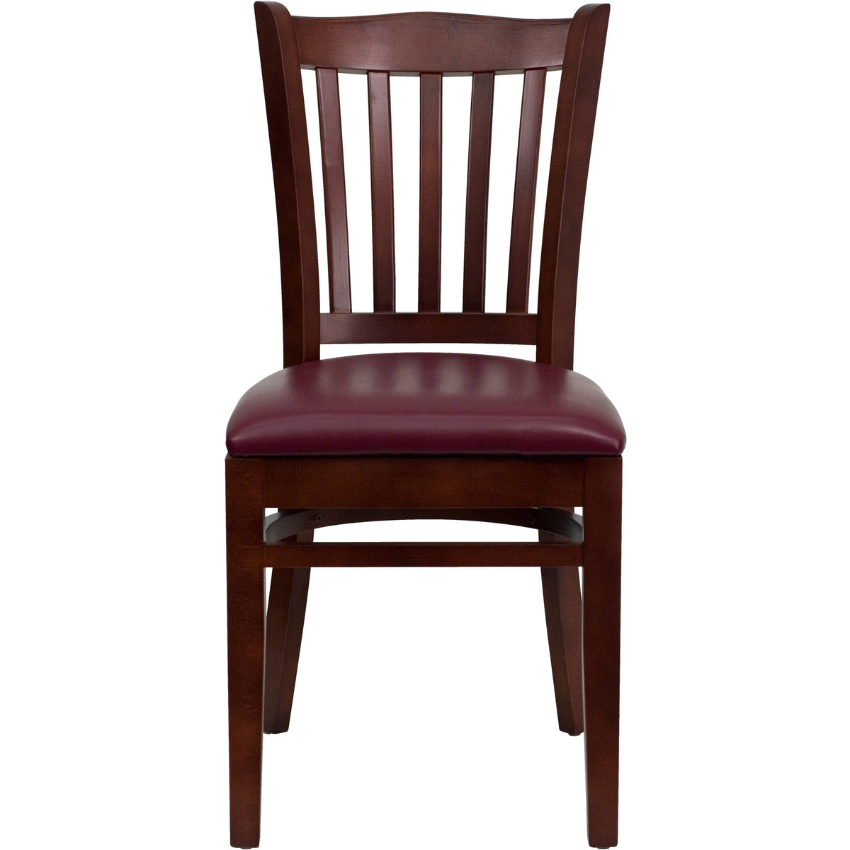 Flash Furniture XU-DGW0008VRT-MAH-BURV-GG Vertical Slat Back Mahogany Wood Restaurant Chair - Burgundy Vinyl Seat (Burgundy Vinyl Seat/Mahogany Wood Frame) - View 5