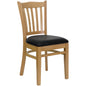 Flash Furniture XU-DGW0008VRT-NAT-BLKV-GG Vertical Slat Back Natural Wood Restaurant Chair - Black Vinyl Seat (Black Vinyl Seat/Natural Wood Frame) - Main view