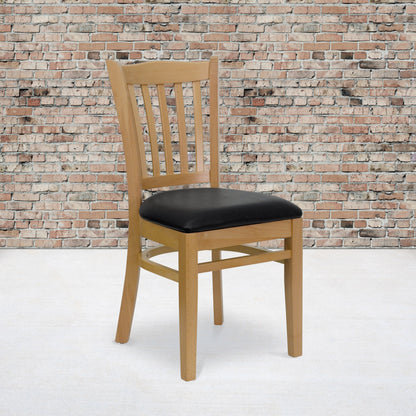 Flash Furniture XU-DGW0008VRT-NAT-BLKV-GG Vertical Slat Back Natural Wood Restaurant Chair - Black Vinyl Seat (Black Vinyl Seat/Natural Wood Frame) - View 2